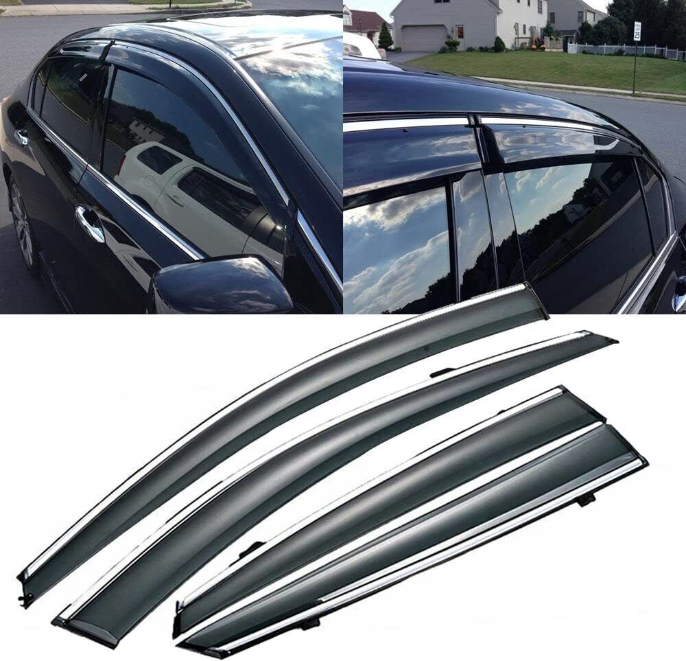 13-14 ACCORD 9TH GEN 4DR OE STYLE WINDOW VISOR WITH CHROME EDGE 3M TAPES