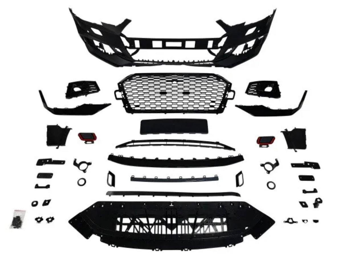 17-19 AUDI A4 S4 B9 RS4-STYLE FRONT BUMPER COVER W/ GRILLE (GLOSS BLACK)
