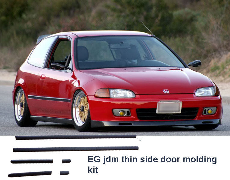 92-95 HONDA CIVIC 3DR THIN SIDE DOOR MOLDING SET JDM BLACK UNPAINT