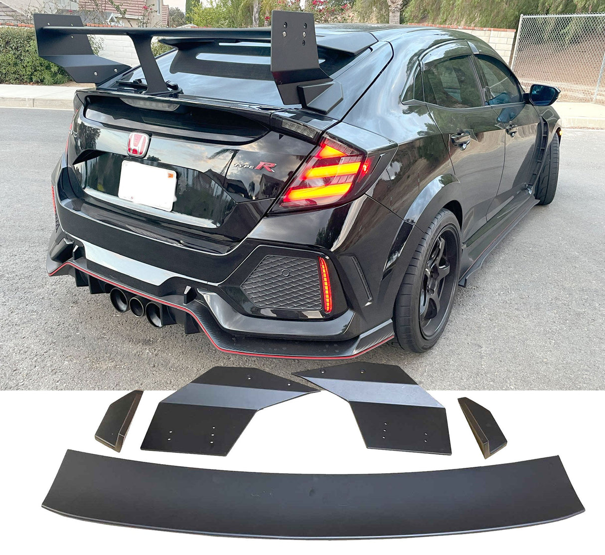 17-21 HONDA CIVIC 5DR GT REAR TRUNK LID SPOILER (MID WING & BASE CARBON FIBER) (SUPPORT BRACKET PLASTIC)UNPAINTED BLACK