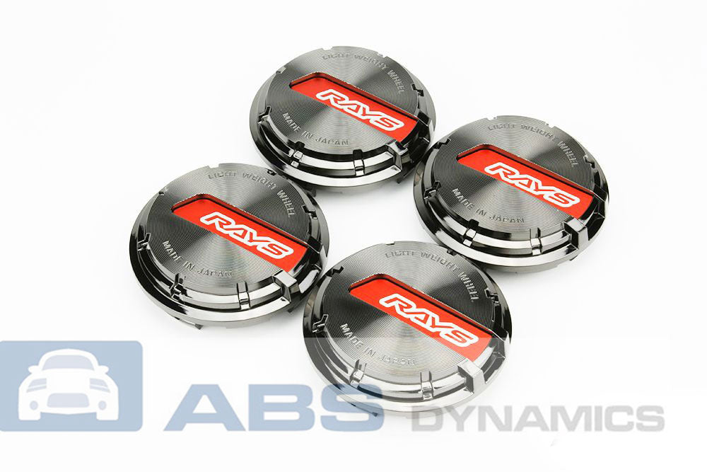 RAYS GRAM LIGHTS GL WHEELS CENTER CAPS BLACK CHROME WITH RED (SET OF 4)