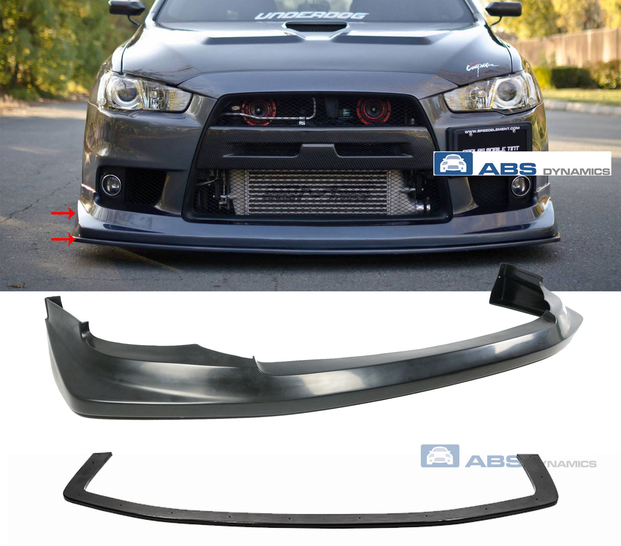2008-2014 MITSUBISHI EVO X 10 VT- STYLE FRONT LIP+ LOWER SPLITTER PU BLACK UNPAINT (ONLY FIT ON EVO BUMPER)