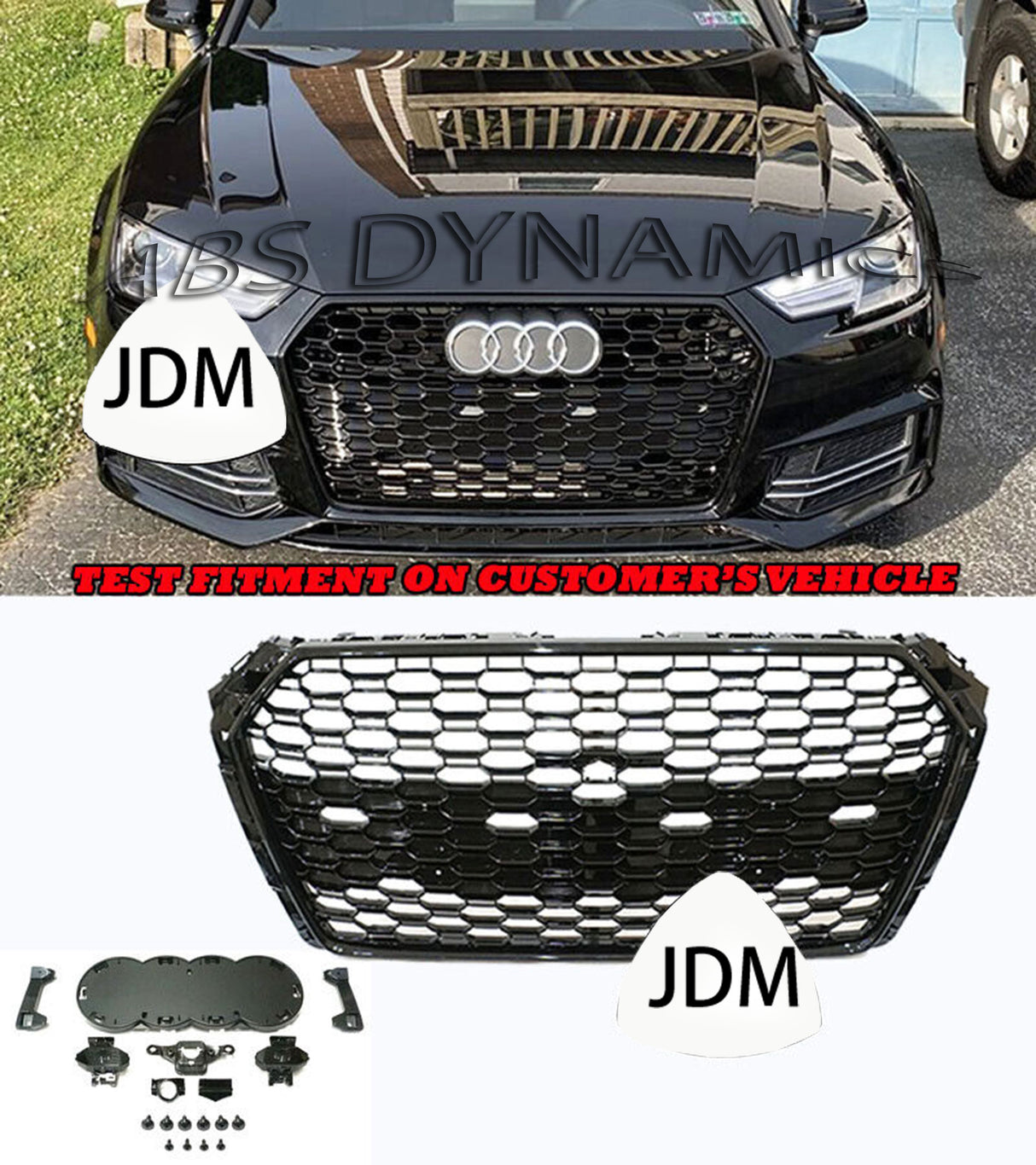 17-19 AUDI A4 S4 B9 RS4-STYLE FRONT GRILLE BADGELESS (GLOSS BLACK)