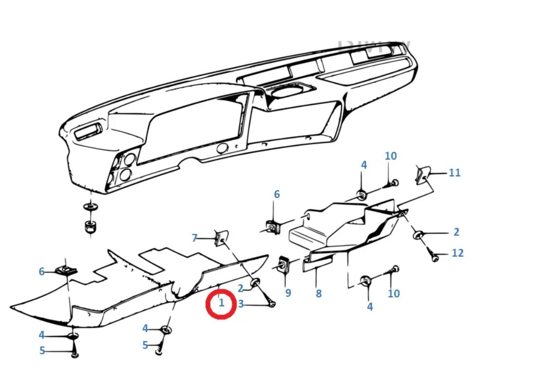 79-83 BMW E21 3-SERIES 2DR/4DR/CARBIO Under Dash Cover/ Steering Wheel / Knee / Trim Panel LEFT HAND DRIVE