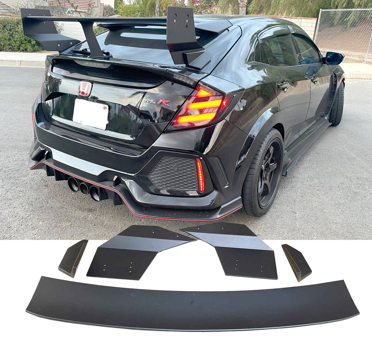 17-21 HONDA CIVIC 5DR GT REAR TRUNK LID SPOILER PLASTIC UNPAINTED BLACK