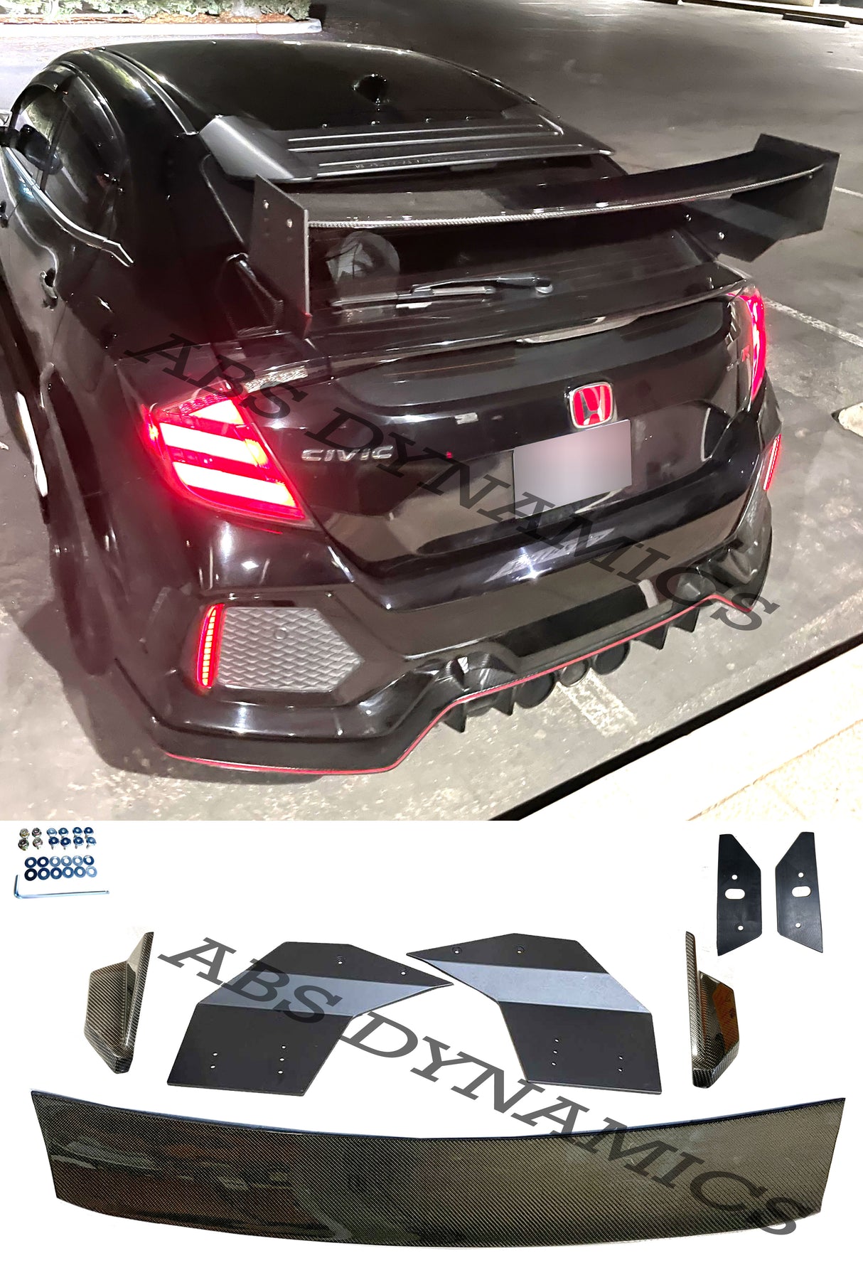 17-21 HONDA CIVIC 5DR M-GT REAR TRUNK LID SPOILER PLASTIC UNPAINTED + CARBON FIBER