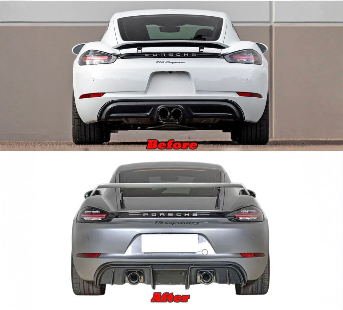 17-23 PORSCHE 718 CAYMAN GT4 / BOXSTER SPYDER GT4-STYLE DUAL EXHAUST REPLACMENT REAR DIFFUSER