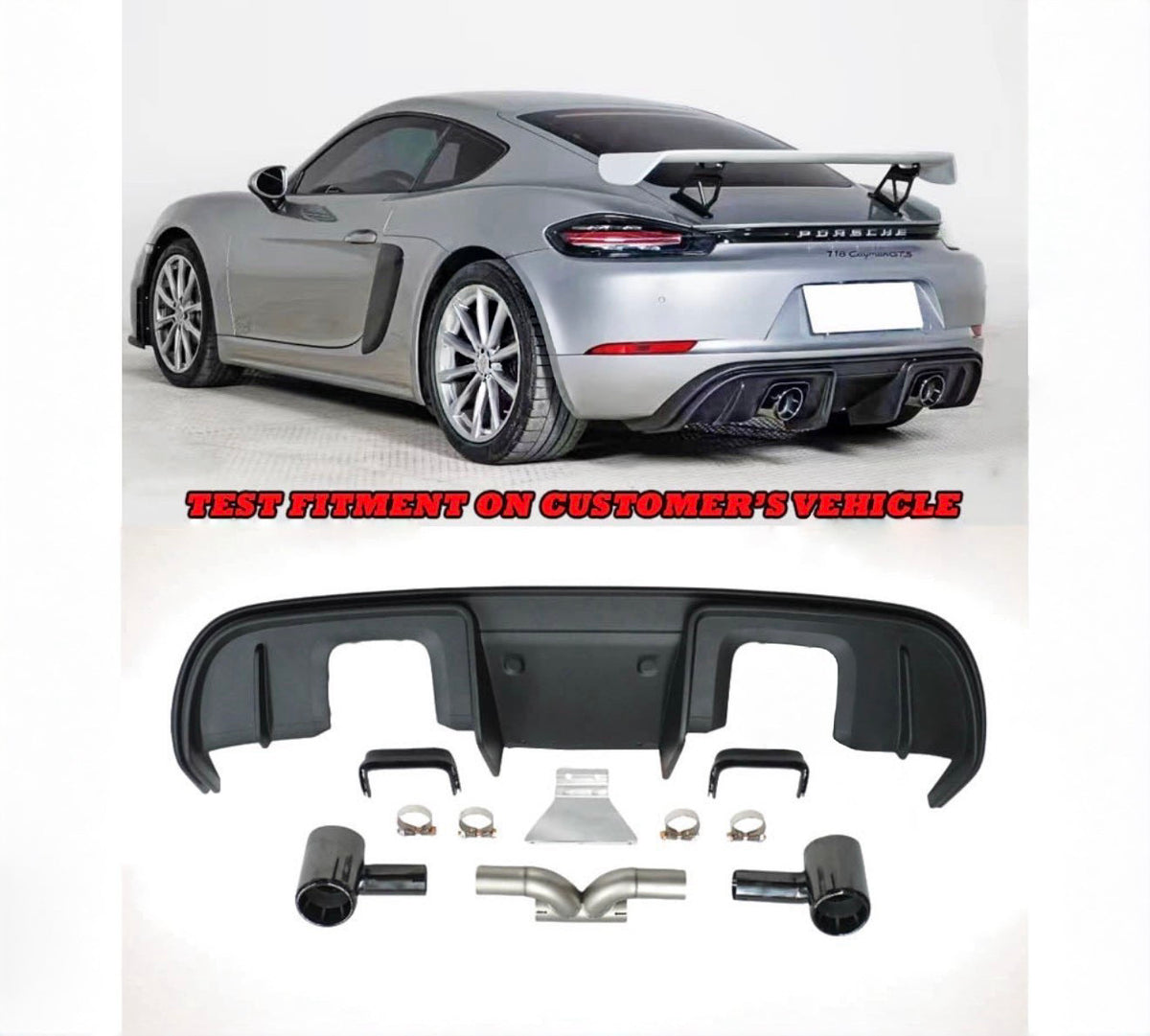 17-23 PORSCHE 718 CAYMAN GT4 / BOXSTER SPYDER GT4-STYLE DUAL EXHAUST REPLACMENT REAR DIFFUSER