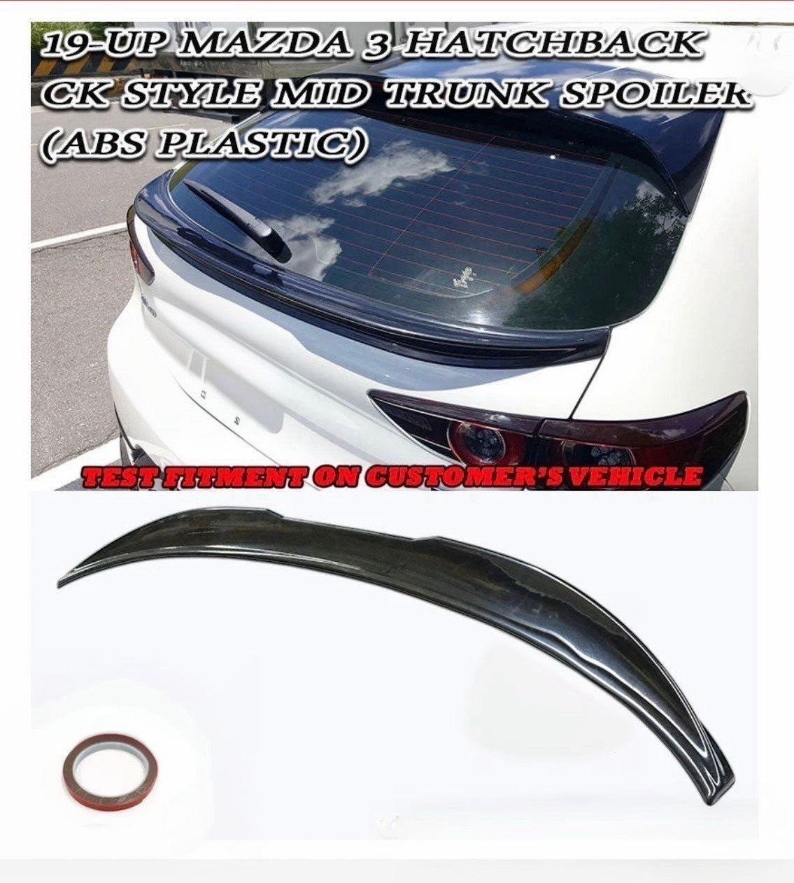 19-23 Mazda 3 Hatchback 5dr CK-Style Rear Mid Trunk Spoiler Wing (ABS) Unpaint