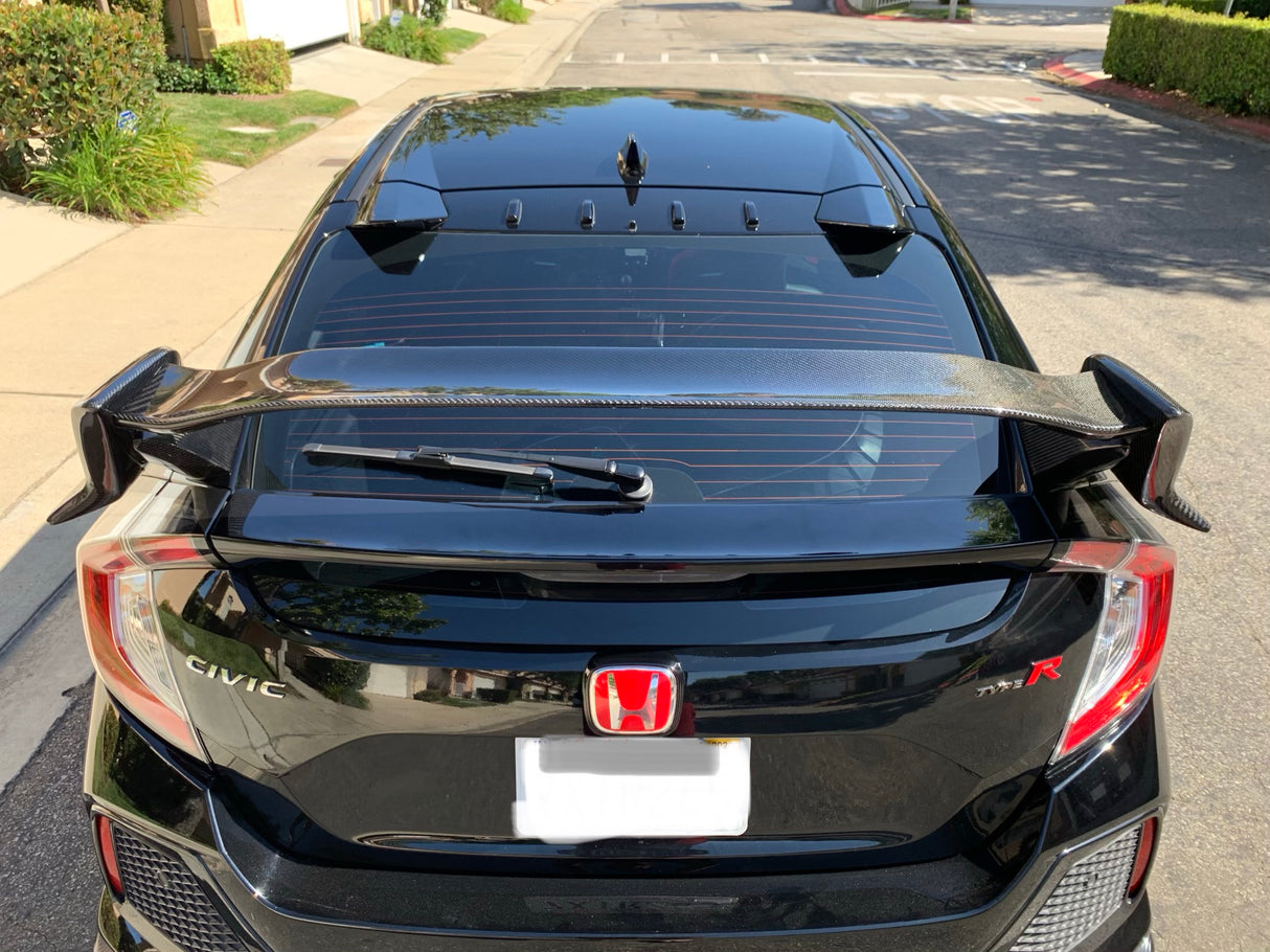 17-21 HONDA CIVIC 5DR TYPE-R REAR TRUNK LID SPOILER BLACK CARBON FIBER CENTER & UNPAINT SIDE WING