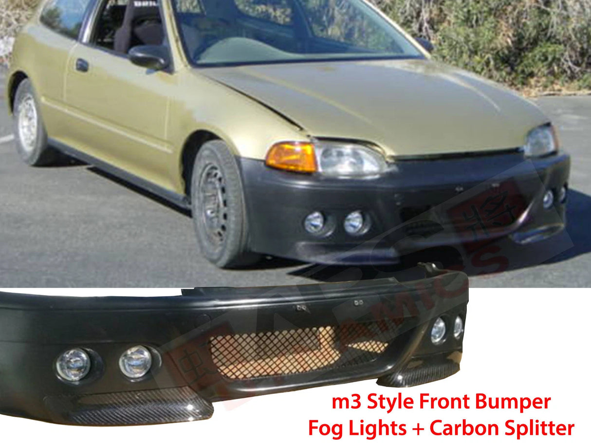 92-95 Honda Civic 2/3DR CS Style Front Bumper W/Fog and Splitter (PP) PLASTIC UNPAINT