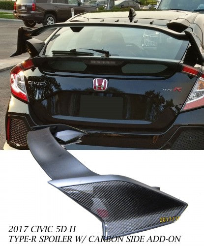 17-20 HONDA CIVIC 5DR TYPE-R REAR TRUNK LID SPOILER PLASTIC W/ CARBON ADD-ON SIDE