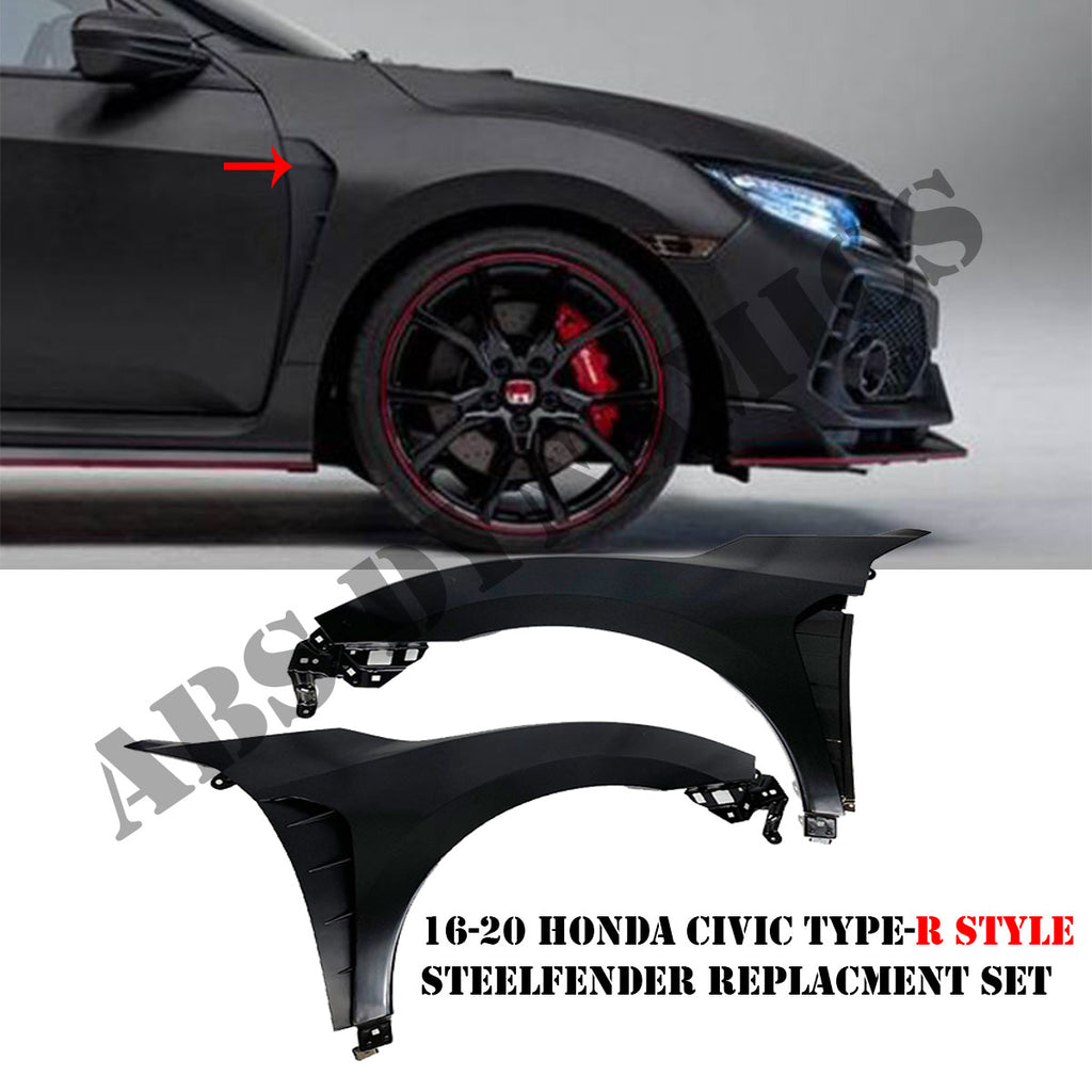 16-20 Honda Civic 4dr Type-R Style Metal Fender Set W/ Vent Insert Unp ...