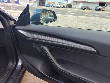 22-23 TESLA MODEL Y DASH TRIM COVER+ FRONT DOOR CAP 3PCS/ SET MATTE CARBON FIBER